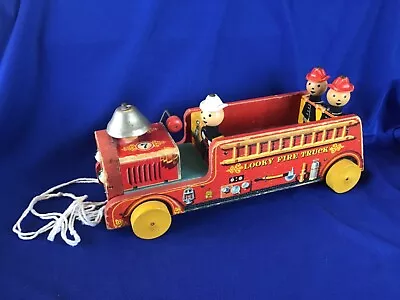 Vintage Fisher Price Looky Fire Truck #7 Wooden Pull Toy 1950 - 1953 • $34.99