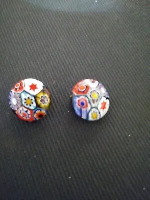 Vintage Murano Art Glass Button  Millefiori Clip Earrings • $8.99