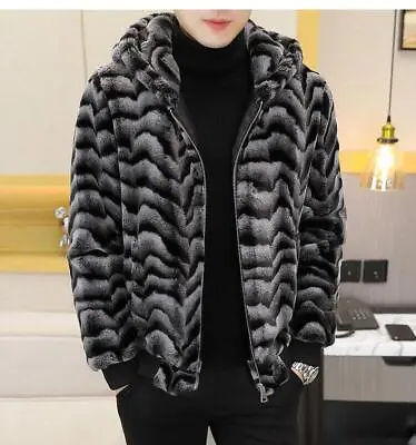 Fur Hooded Warm Jacket Men Gold Mink Velvet Cotton Coat Handsome Thicken Jacket • $86.47