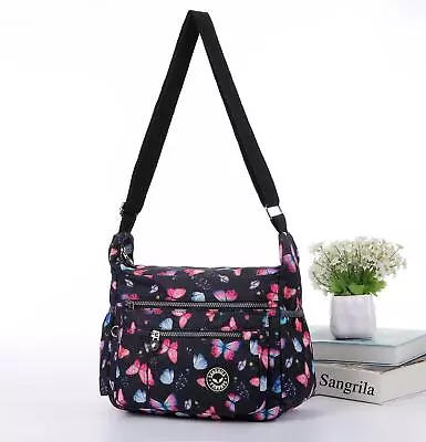 Crinkle Nylon S-Medium Cross Body Shoulder Multi Pockets Woman Waterproof Bag • £14.95