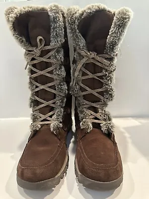 Skechers Grand Jams Womens Boots Brown Lace Up Leather Size 8.5 Super Soft/comfy • $23