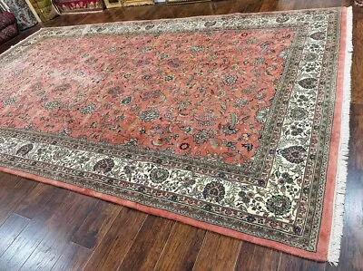 Large Indo Sarouk Rug 9x16 Palace Sized Wool Floral Carpet Handmade Vintage • $3920