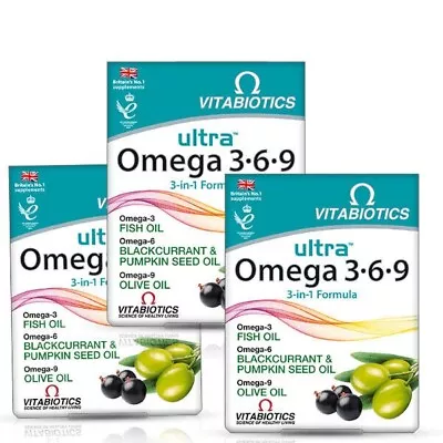 Vitabiotics Ultra Omega 3 6 9 High Purity Strength Fish Oil 180 Caps. 60X3 BOXES • £26.95