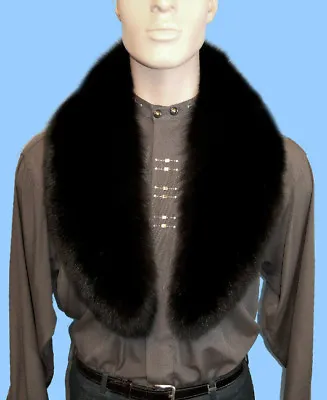 New MENS GENUINE BLACK FOX FUR COLLAR - SCARF - NECK WRAP 44 Inch Length • $189.95