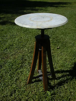 Vintage Antique Marble Top Industrial Metal Oak Wood Plant Stand Adjustable 15  • $279.99