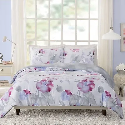 Full/Queen Teen Modern Luxe Floral Comforter Set Pink/Gray/Blue - Makers • $22.99