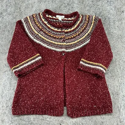 Vintage Sweater Womens L Red Nordic Fair Isle Flecked Wool Cardigan 90s • $5.97