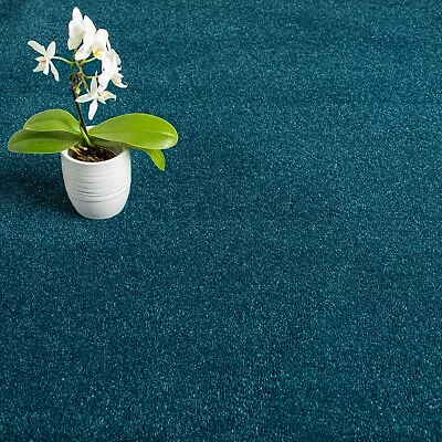 Ocean Blue Verdi Saxony Carpet ActionBack Stain Resistant Bedroom Lounge • £0.99