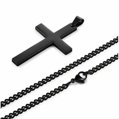 Cross Pendant Necklace Stainless Steel Plated Silver Gold Men Women Cuban • $4.59