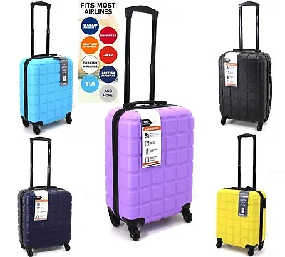 ABS Hard Shell Suitcase Cabin Carry On Hand Luggage 4 Wheels Travel Trolley Bag • £23.99