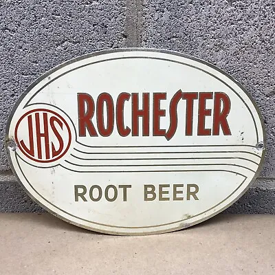 Vintage 1940s JHS Rochester Root Beer Barrel Dispenser Soda Pop Sign • $115