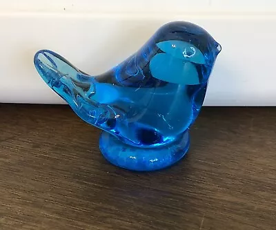 Vintage Blue Bird Of Happiness Art Glass Figurine Leo Ward 1987 Signed • $10