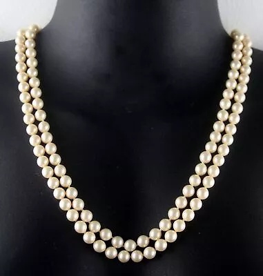 Majorica Signed Vintage Hand Knotted Faux Class Pearl 2 Strand Crystal Necklace • $9.99