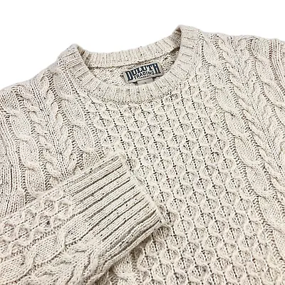 Duluth Trading Co Shetland Wool Fisherman Sweater Mens Size L Aran Knit Cream • $49