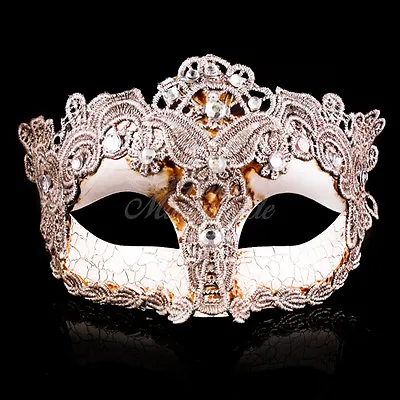 Glamorous Lace Mardi Gras Mask Embellished With Lace Gems [Silver] • $8.95