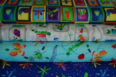 Blank Quilting 'Bugs Galore' 100% Cotton Fabric By FQ/Metre (4FQ) Bugs/Insects • £3.60