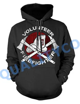 Men's VOLUNTEER FIREFIGHTER Black Hoodie Sweatshirt Sweater Fire Fighter EMS • $23.99