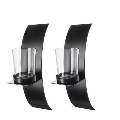 2x Metal Candlestick Candle Holders Shelf With Glass Cup Wall Mounted Home Decor • £9.95