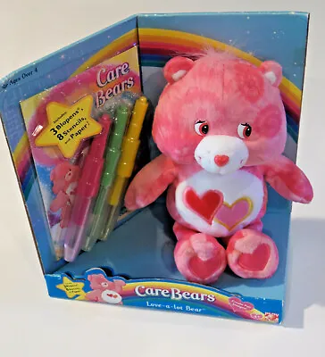 Care Bear Pink LOVE-A-LOT Bear Approx 9  Plush Hearts W BloPens Stencils Sealed • $68.37