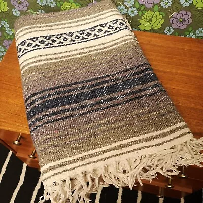 £19.99 • Buy Grey Navy Purple Mexican Woven Stripy Falsa Yoga Beach/Picnic Blanket/Throw