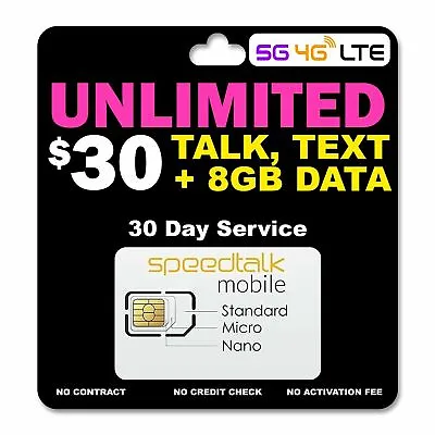 Speedtalk Smart Phone SIM Card Kit - Unlimited Data Talk & Text 5G 4G LTE Plan • $30