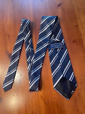 MILANO Silk Tie Navy With Lavender  Purple And White Stripes Vintage • $13.99