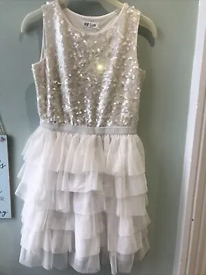 £15 • Buy Gorgeous H&M Iridescent Sequin And Layered Net Dress Off White/cream Party/prom