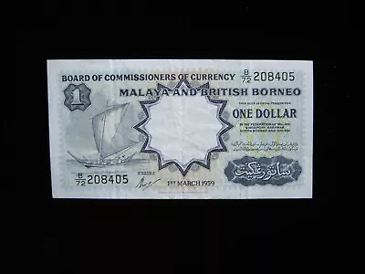 Malaya And British Borneo P-8a 1-3-1959 1 Dollar VF+ • $37