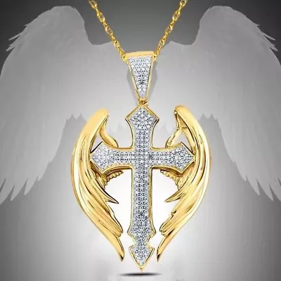 Wing Cross Necklace Pendant Charm Religious Unisex Women Men Gold Silver CZ • $9.95