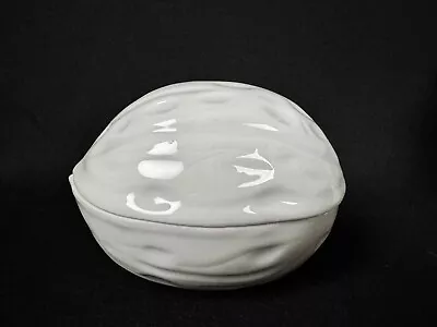 Vintage Limoges Rochard France Porcelain White Walnut Shaped Floral Trinket Box • $12.99
