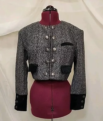 Free People Cropped Jacket Tweed Button Blazer Velvet Boxy Military Equestrian • $48.96