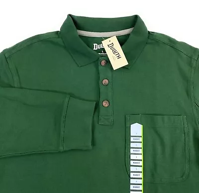 NWT Duluth Men's Relaxed Fit Long Sleeve Mesh Green Pocket Polo Shirt Large • $19.95