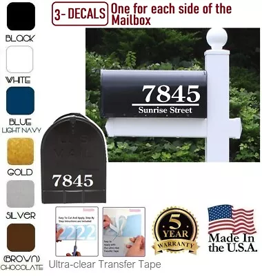 SET OF 3 CUSTOM MADE PERSONALIZED VINYL MAILBOX NUMBERS ADDRESS DECAL (Model 3) • $10.99