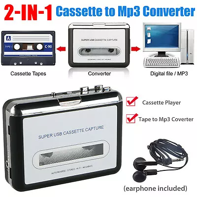 Pocket USB Cassette Capture Tape To MP3 Converter Audio Connector Player Walkman • $22.98