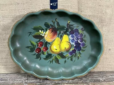 Vintage Nashco New York Hand Painted Metal Tray Fruit Art 12 Inch • $20