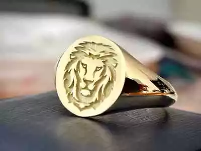 Deep & Detailed Engraving Lion Pinky UNISEX Vintage Ring 14K Yellow Gold Plated • $169.99