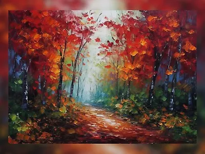 Crimson Trail: An Impressionist-Landscape Oil Painting Print Of A Red Path 5 X7  • £4.99