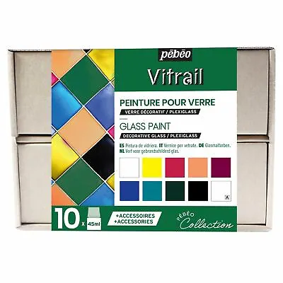 £32.99 • Buy Pebeo Vitrail Glass Painting Collection Set 10 X 45ml & Accessories 
