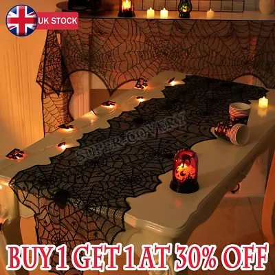 Halloween Spider Web Table Runner Lace Tablecloth Cover Party Decor 18x72 Inch • £4.17