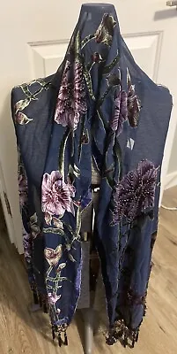 Beautiful Scarf  Victorian Inspired Floral Beaded Silk Burnout Velvet • $7.87