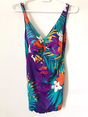 Vintage Floral Hawaiian Skirted Bombshell Pinup Swim Bathing Suit Womens M L • $49.99