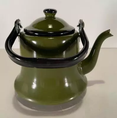 $9.99 • Buy Vintage Enamelware Enamel Teapot Japan Green Black Handle Nice