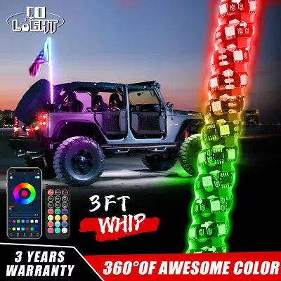 3FT Spiral RGB LED Whip Chasing Light With US Flag For 4WD RZR UTV ATV Antenna • $66.99