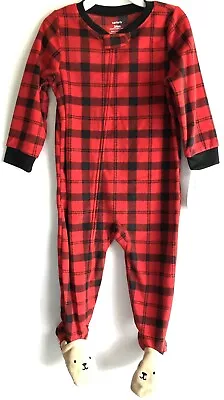 New Carter's Red Plaid Pajama One Piece Footed Toddler 24mo • $14.50