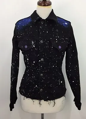 $28.50 • Buy Zara Black DIY Paint Splatter Space Galaxy Denim Jean Jacket Mens Sz S
