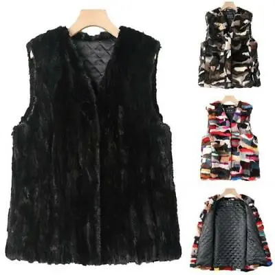 Women Real Mink Fur Vest Jacket Warm Fashion Multi-color Quilted 4XL Waistcoat L • $119.38