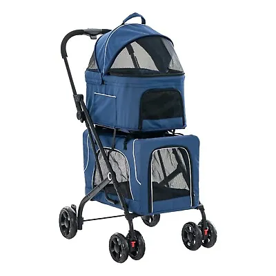 Double Pet Stroller For 2 Pets Foldable 3-in-1 Dog Stroller Pet Travel Cart • £79.95