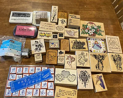 VTG Wood Stamps Lot Of 31+ PSX Hero Arts Penny Black Delafield Sign Alphabet Ink • $50