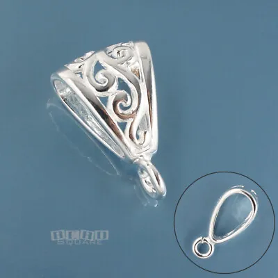 Large Sterling Silver Scroll Pendant Bail Connector W/Open Loop 20mm #44339 • $10.50