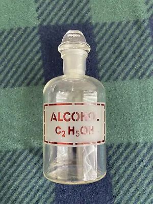 VTG Pyrex Lab Glass Bottle “ALCOHOL C2 H5 OH” Apothecary Jar W/ Lid • $24